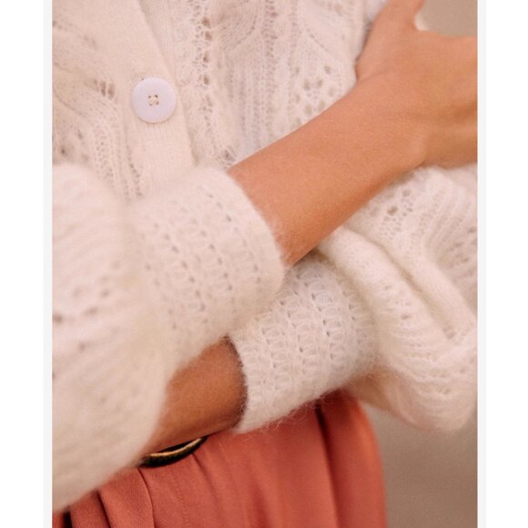 BEST Sezane Alma Cardigan Ecru Cream Ivory Kid Mohair Sweater Knit French - Picture 2 of 11